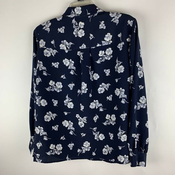 Liz Claiborne Womens Size 8 Long Sleeve Blouse Black Floral Button Front - Picture 4 of 4